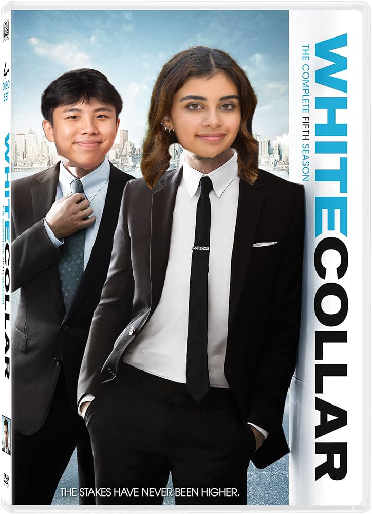 Winnie's head photoshopped onto a White Collar promotional poster